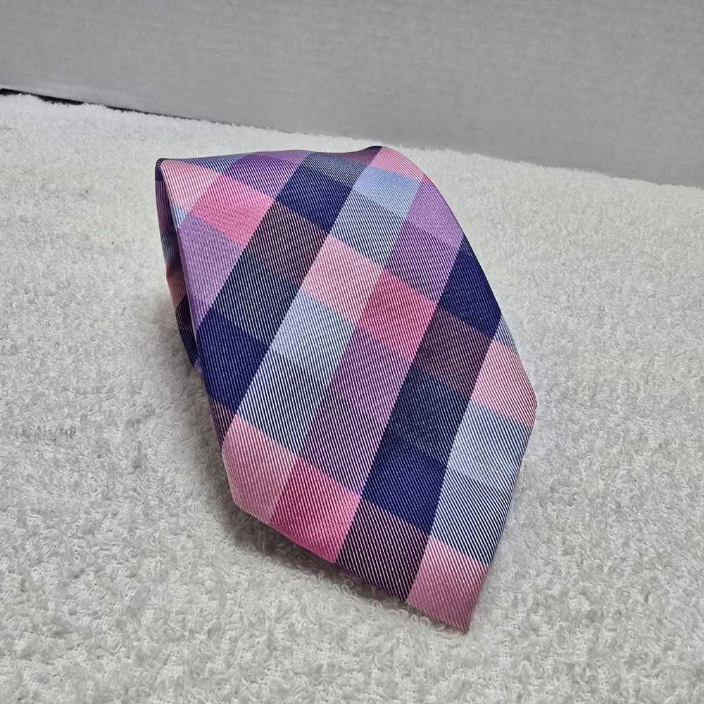 Men's Tommy Hilfiger Plaid Silk Tie One Size Pink Blue